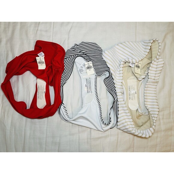 AERIE Bikini Bottoms BUNDLE OF‎ 3 Striped, Red, White/Tan Terry Stripe LARGE NWT - Picture 9 of 9